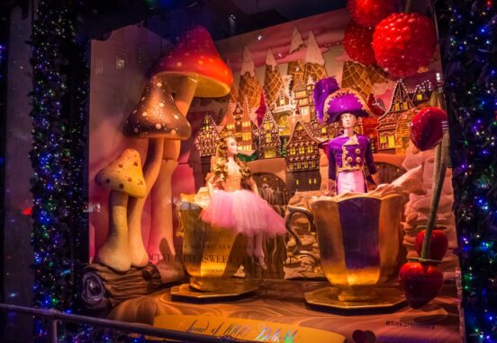 NEW YORK-DECEMBER 7: The beautiful holiday window displays and lights on Saks Fifth Avenue on December 7 2016 in New York